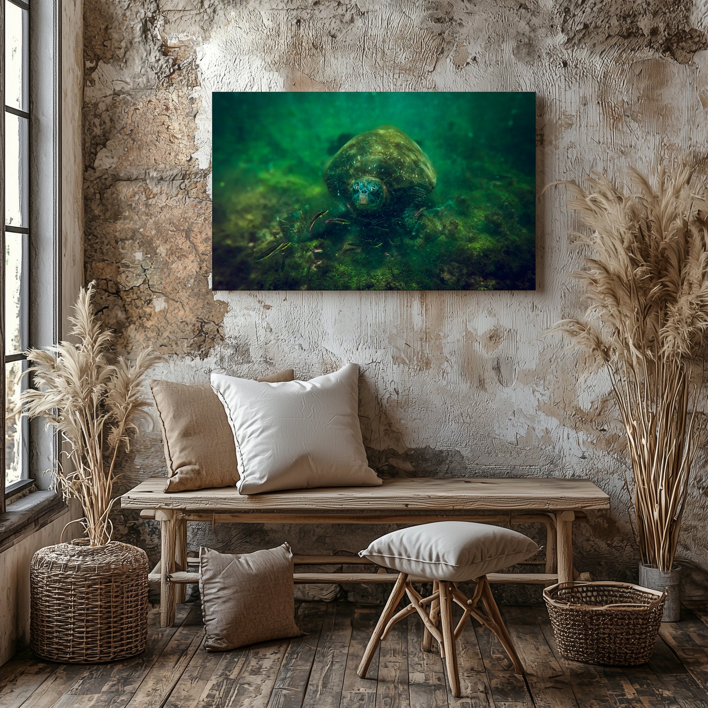 Galapagos Sea Turtle Underwater Canvas Print | Original Marine Photography | Wall Art